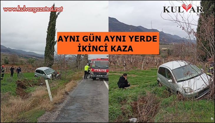 Buldan’da aynı yolda ikinci kaza, otomobil üzüm bağına uçtu