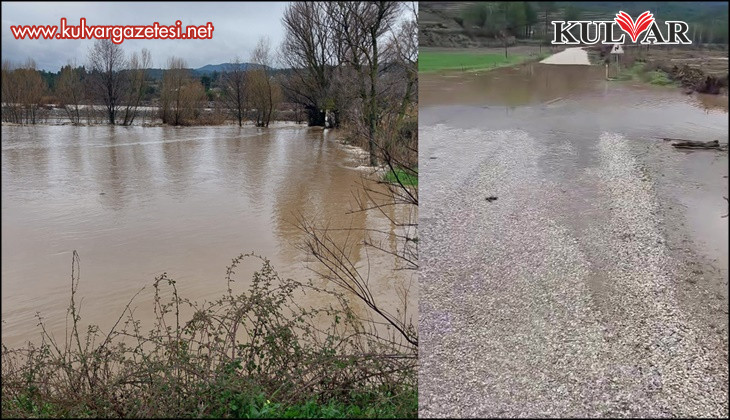 Denizli'de Akçay Deresi taştı, yol trafiğe kapandı