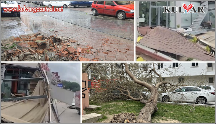 Denizli’de çatılar uçtu, ağaçlar araçların üzerine devrildi, insanlar yürüyemedi