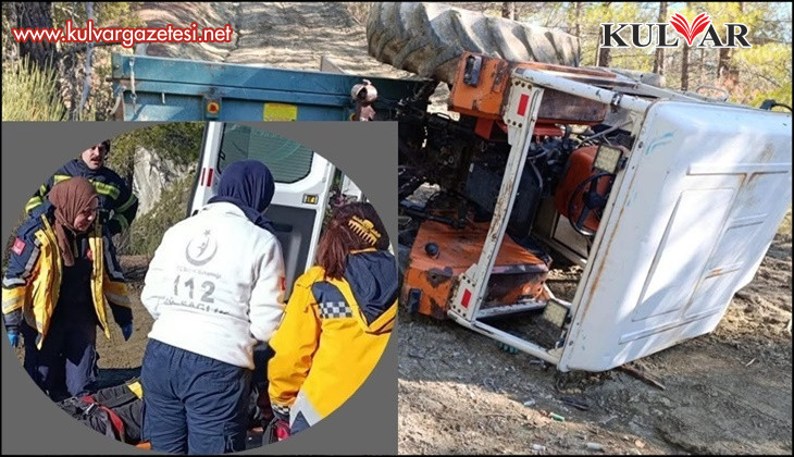 Denizli’de kontrolden çıkan traktör devrildi; 1 yaralı