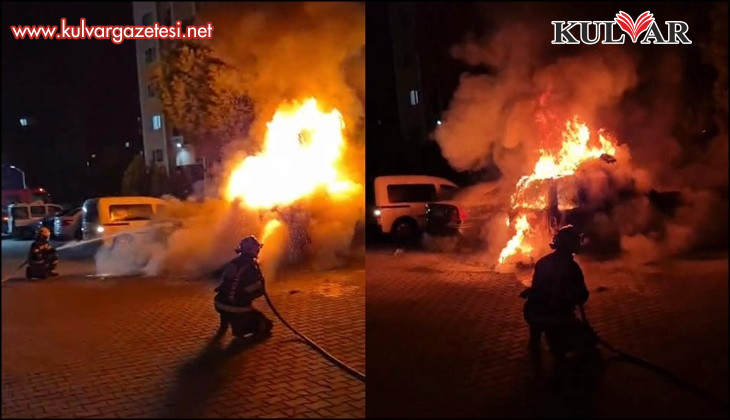 Denizli’de park halindeki araç alev alev yandı