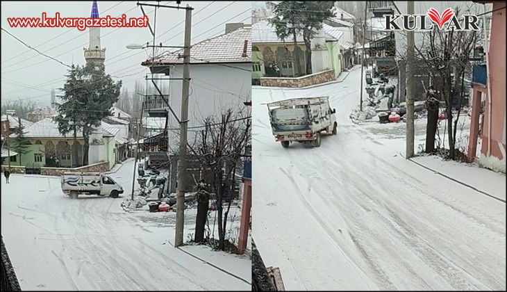 Kamyonet buzlanan yolda kayarak ilerledi