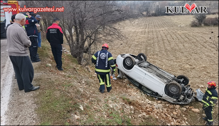 Kontrolden çıkan otomobil tarlaya uçtu; 2 yaralı