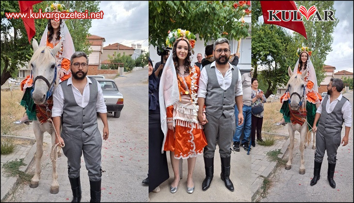 Körüklü çizme giyen damat, üç etekli gelinini atıyla aldı