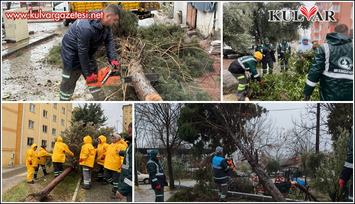 PAMUKKALE BELEDİYESİ EKİPLERİNDEN FIRTINA VE SAĞANAK YAĞIŞA HIZLI MÜDAHALE