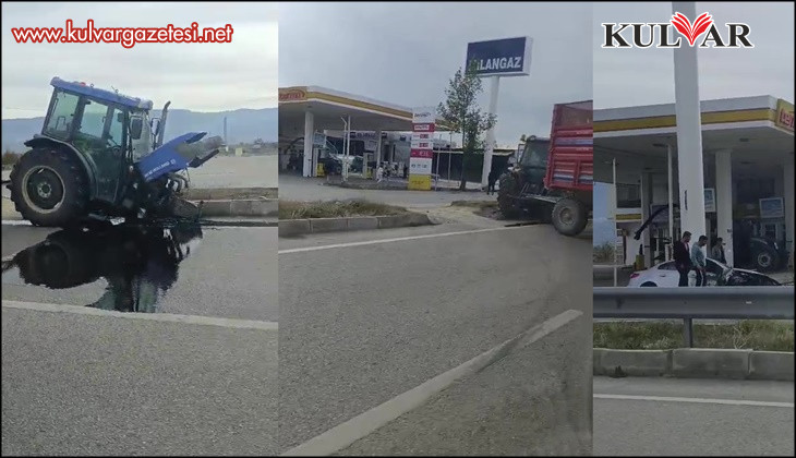 Refüjden yolun karşısına geçmek isteyen traktöre otomobil çarptı