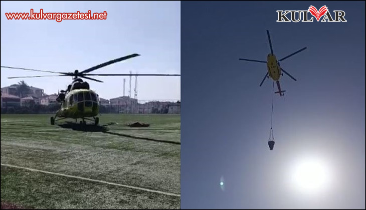 Saatlerdir alevlere su atan helikopterler yakıt ikmalini stadyumda yapıyor