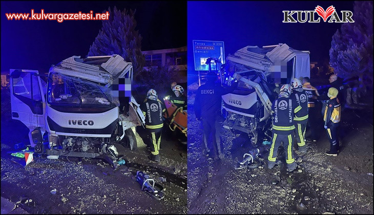 Yağışta yoldan çıkan kamyonet sürücüsü yaralandı