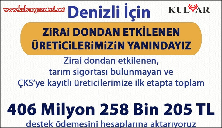Zirai dondan etkilenen üreticilere 406 milyonluk destek